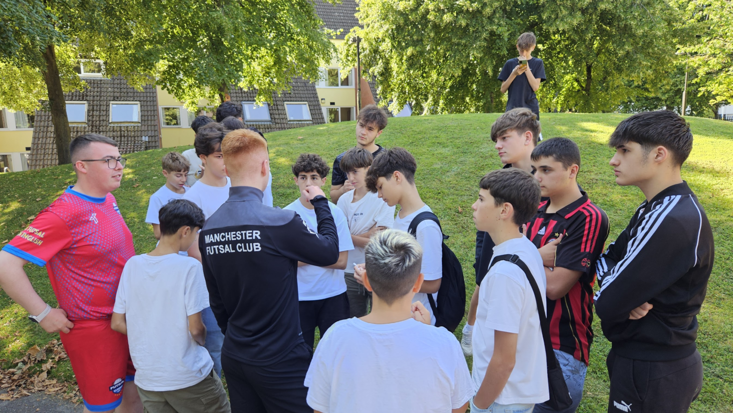 Jake Barnes talking to Futsal Camp